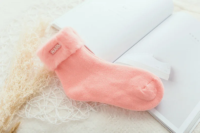 CHAOZHU/женские теплые носки; Утепленные зимние лыжные носки; бархатные домашние носки для сна; зимние женские модные флисовые Носки - Цвет: Розовый