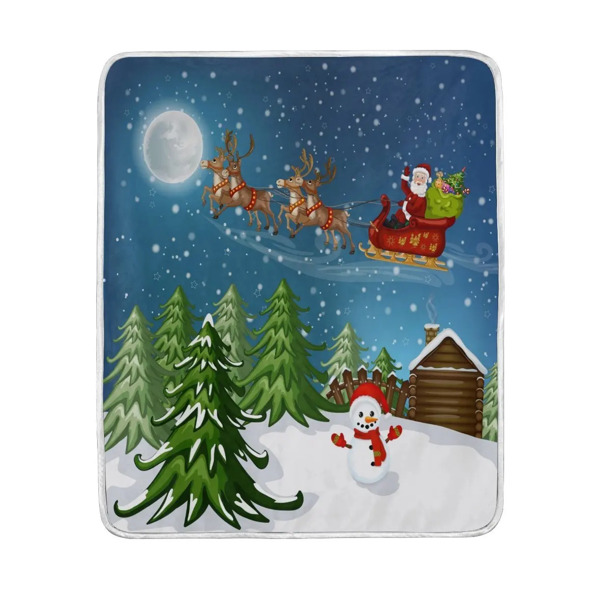 Christmas Snow Winter Santa Clause Reindeer Snowman Blanket Soft Warm
