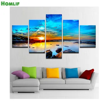 

5 PCS Multi-picture Diamond Painting Sunset Seascape Art Gifts Room Decor Diamond Mosaic Embroidery Rhinestones Pattern wall art