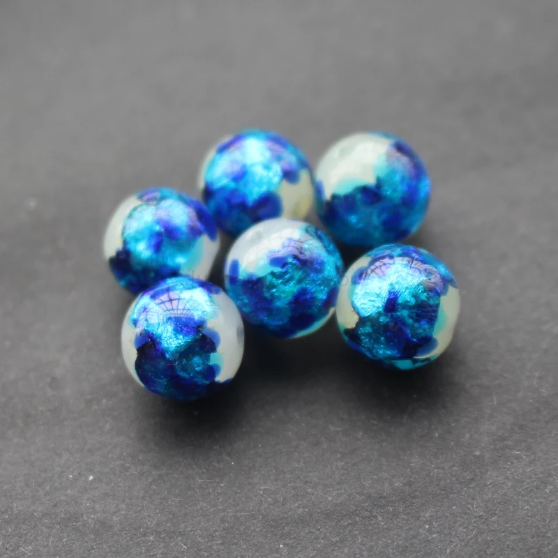 

Free shipping 10pcs/Lot Luminous Lampwork Beads Handmade 12mm Lampwork Glass Foil Beads Ocean blue for jewelry Making