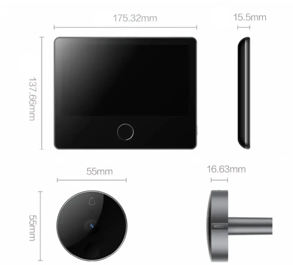 Stock Xiaomi Luke Smart Door Video doorbell Cat Eye Youth Edition CatY Gray Mijia App Control Rechargable IPS Display Wide Angle (10)