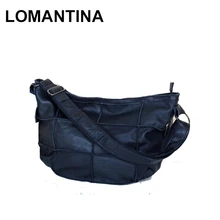 LOMANTINA европейский и американский Стиль Для женщин из натуральной коровьей кожи сумка-хобо Черный Лоскутная Женский Досуг большие сумки на ремне Sac