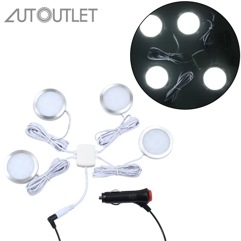 

AUTOUTLET 4Pcs 12V Interior Spot Lights Car Lighting Lamp Inside Roof Light Kit with Connection Box for RV Camper van Boat