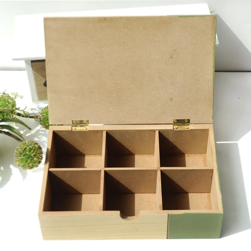 Simple Retro Wood Green Tea Storage Box Wooden Craft Desktop Six Grids