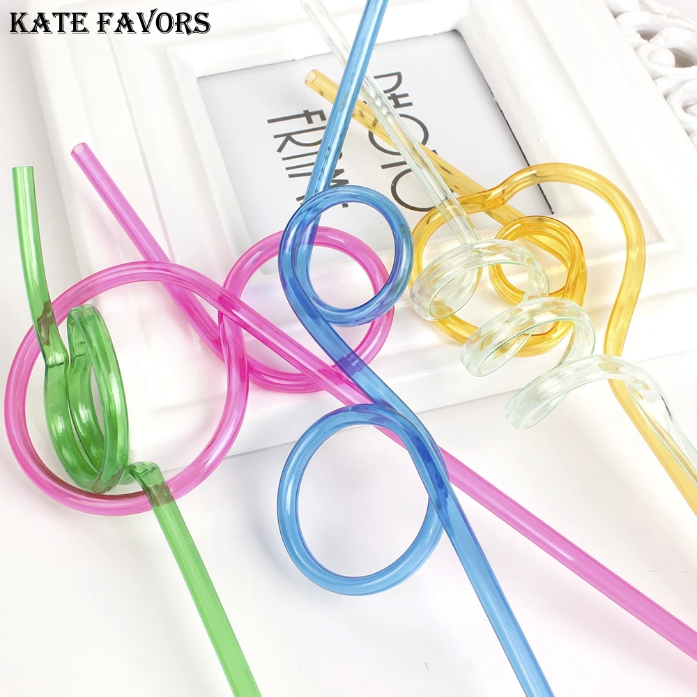 10pcs/set Colorful Straw Crazy Curly Loop Coloured Plastic Drinking