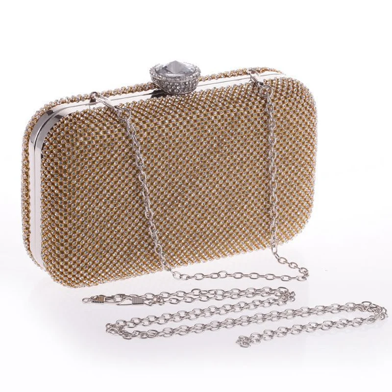 

New Fashion Rhinestones Evening Party Wedding Clutch For Women Lady Metal Chain Crossbody Messenger Shoulder Handbag Casual Bag