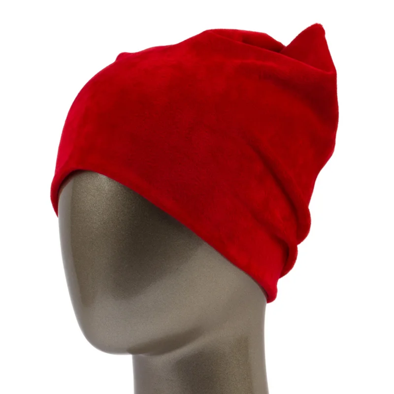 Geebro зимняя женская велюровая клетчатая вязаная шапка с ушами, Весенняя теплая вязаная шапка для женщин Skullies, женская шапка для девочек, JS283 - Цвет: Red