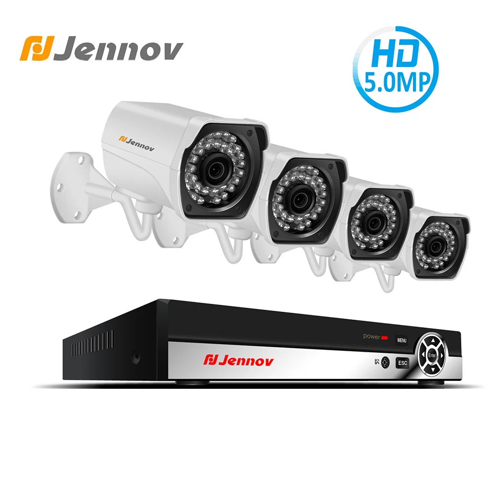 

Jennov 5MP 4CH Audio Home Security Camera System Video Surveillance POE Outdoor IP Camera NVR Kit Camera P2P H.265 HD CCTV Set
