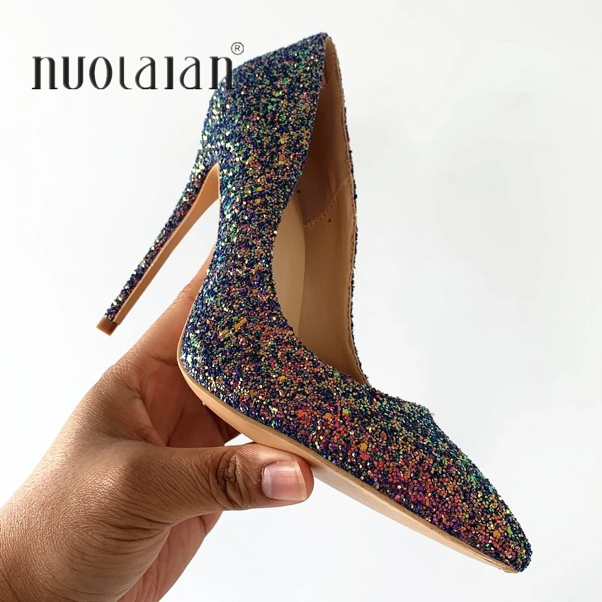 

2019 NEW Fashion Women Party Wedding Shoes Sequined Sexy Stilettos High Heels Pointed Toe Women Pumps