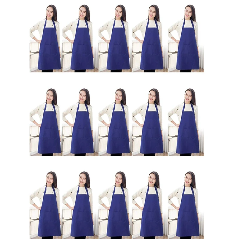 Bib Bulk Aprons with Pockets for Women Men Adult Chef, Set Of 15 Kitchen Apron for Cooking Baking Restaurant Painting Diy Bbq
