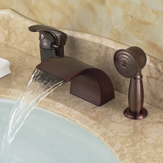 Oil Rubbed Bronze 3pcs Deck Mounted Waterfall Bathtub Bath Tub Faucet