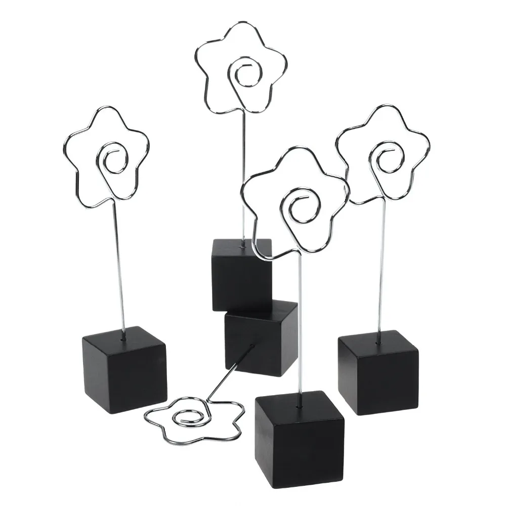 5 PCS Black Cube Base Memo Clips Holder with Flower shaped Clip Clasp for Displaying Photos