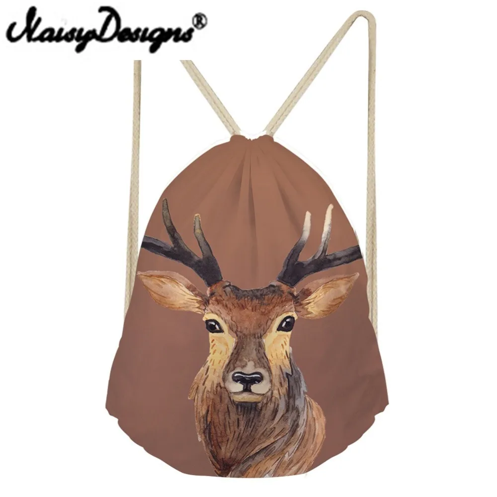 #*Cheap NOISYDESIGNS Cartoon painting elk lion rabbit fox cat pattern Printing Drawstring Backpack School bags for girl daypack Mochila