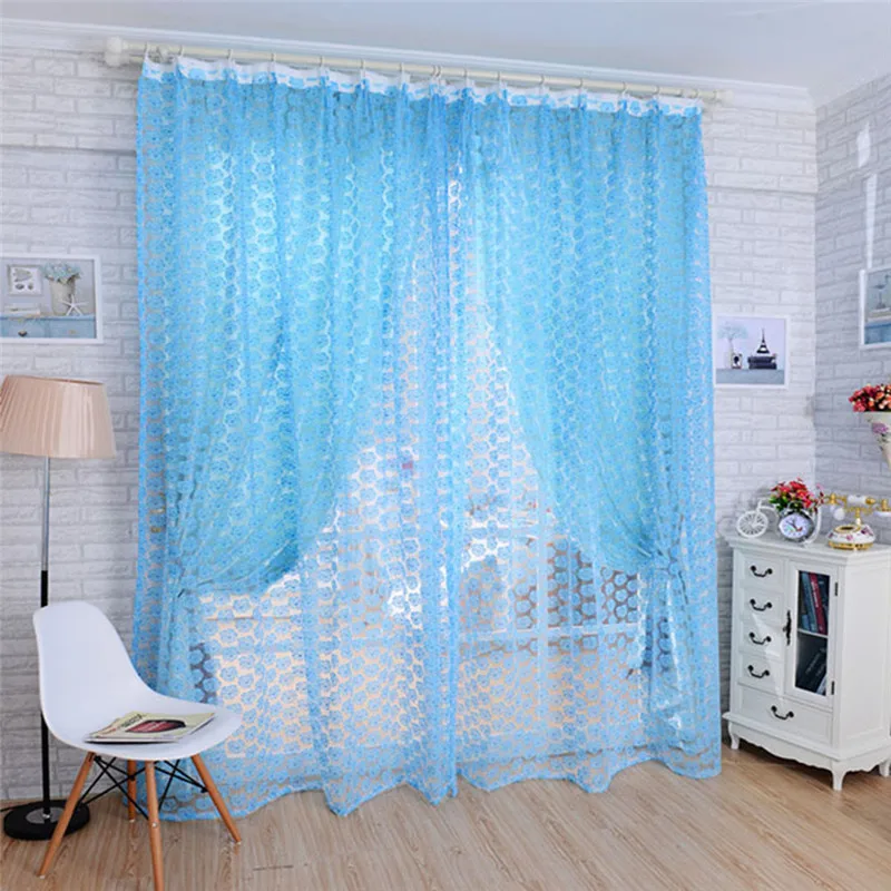 

100*200CM Colored Flowers Curtains For Living Room Partitions Screens Multicolor rose Tulle Window Screening
