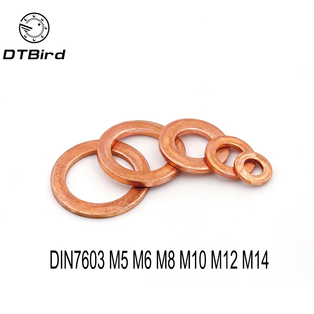 

50Pcs DIN7603 M5 M6 M8 M10 M12 M14 T3 Copper Sealing Washer For Boat Crush Washer Flat Seal Ring Fitting DT2