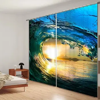 

Bedding room Living room 3D Window Curtains For Beach sea Printed Wall Home Tapestry Decorative Drapes Cortinas para sala