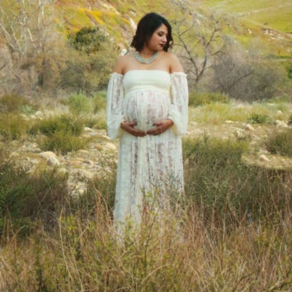 Платье для беременных для фотосессии, нарядное платье для беременных, кружевное платье без бретелек, макси-платье для беременных, длинное женское платье с разрезом спереди