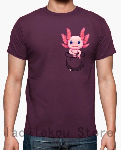 

100% cotton Funny men T shirt Women Fashion tshirt cute pocket axolotl salamander T-Shirt Unisex cool white and black shirts