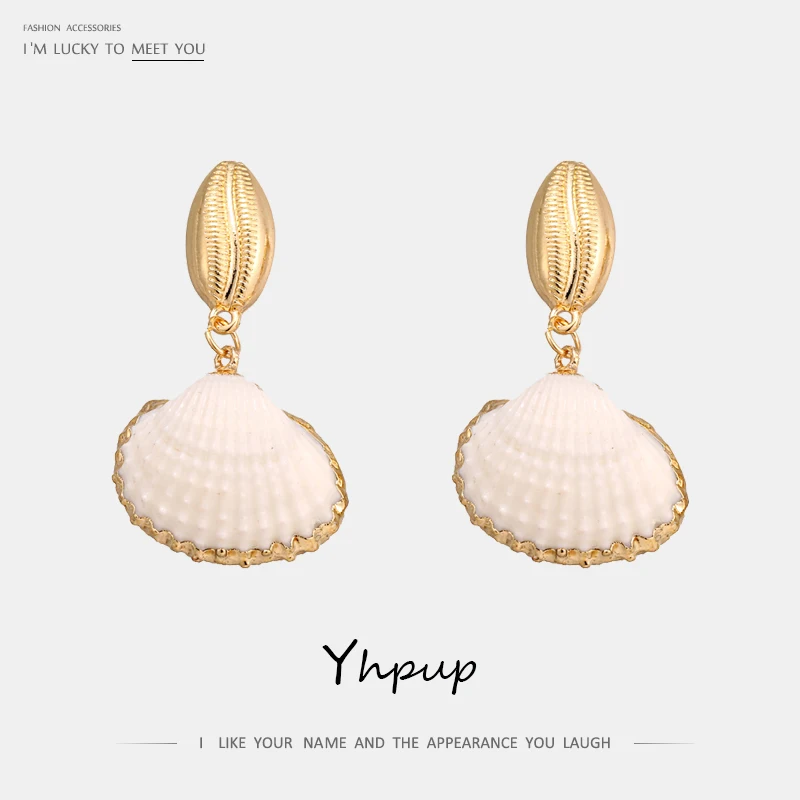 

Yhpup New Fashion Korean Simple Elegant Shell Gold Dangle Earrings Geometric Vintage Pendant Jewelry Female Girl Jewelry Gift