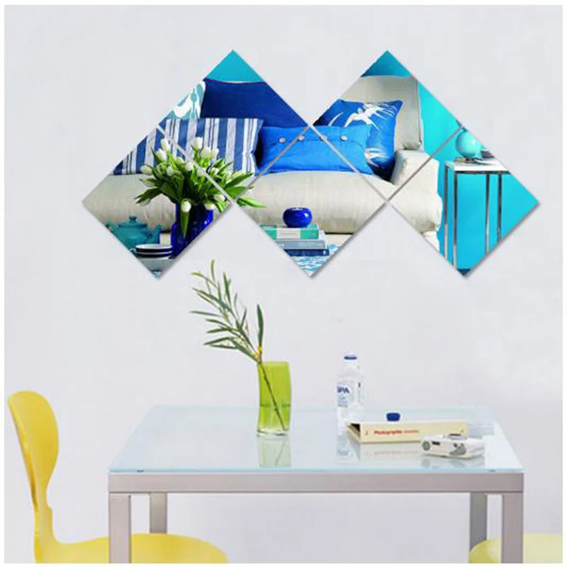 Акриловые трехмерные квадратные настенные наклейки для ванной комнаты, монолитные декоративные зеркальные 3D наклейки для спальни, гостиной, зеркальные настенные наклейки - Цвет: blue