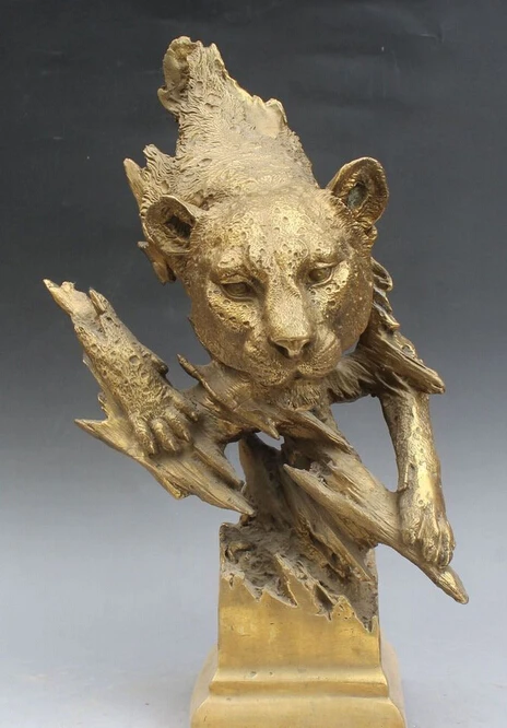 

006953 16" Chinese FengShui Folk Bronze Zodiac Year Dog Doggie Head Statue Sculpture