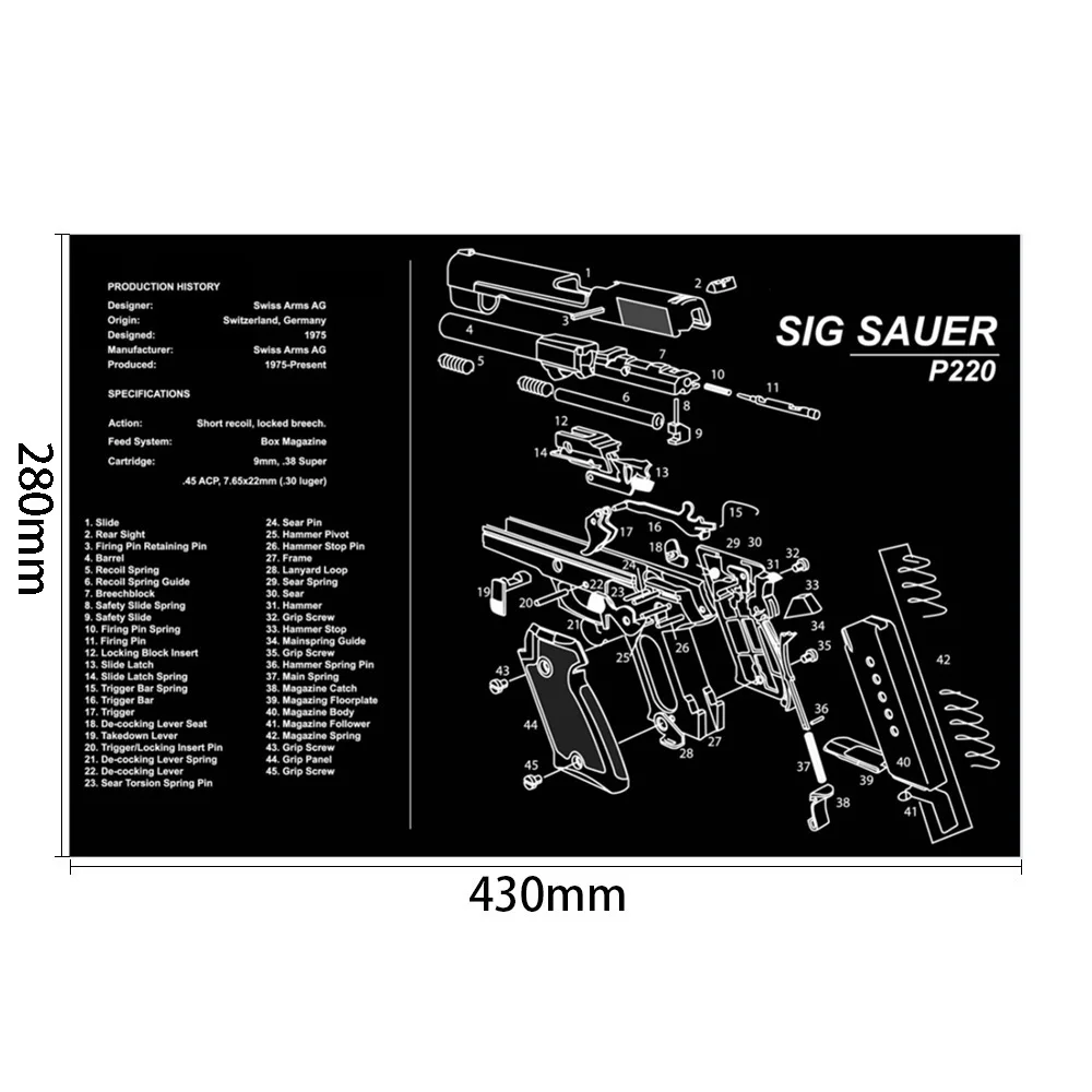 AR15 AK47 резиновый коврик для чистки ружья с схемой деталей и инструкциями оружейный коврик для мыши Glock SIG P226 P229 - Цвет: SIG SAUER P220