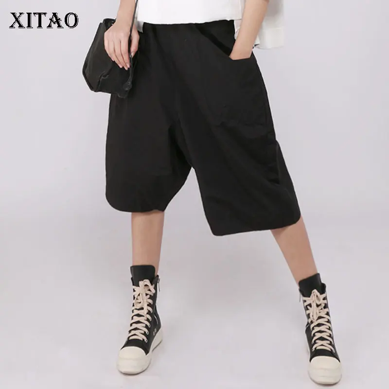 

[XITAO] Women 2019 Summer New Korea Fashion Flat Casual Wide Leg Pants Female Solid Color Pocket Loose Calf-length Pants DLL3377
