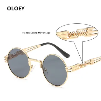 

Oloey European and American new retro spring leg round frame personality sunglasses steam Punk women sunglasses metal SUNGLASSES