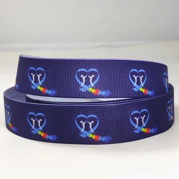 

50yards 7/8" 1" 1.5" 22mm 25mm 38mm autism awareness printed grosgrain ribbon for headband hair bow hair tie