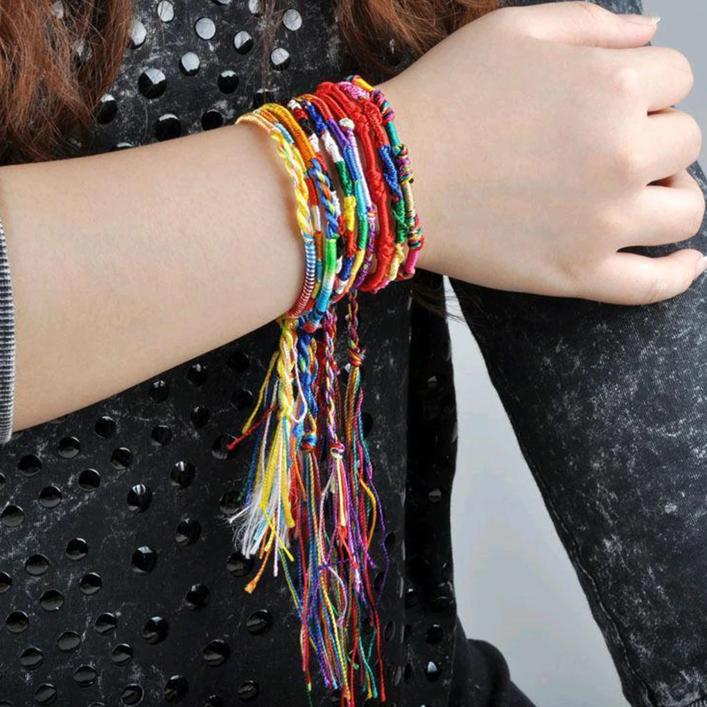 Hot 10PCS Handmade Thread Woven Friendship Cords Hippie Anklet Braid Bracelet Colorful Cords Bracelet Colorful Cords Bracelet