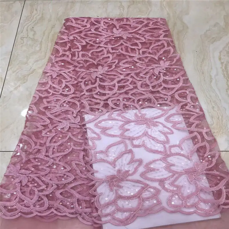 French sequined lace fabric 2019 high quality rose red African gauze sequin gold thread embroidered with sequins for | Дом и сад