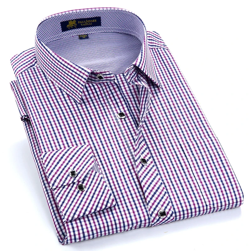 Buy Men's Regular fit Contrast Plaid Checkered Dress Shirt Patch Chest Pocket