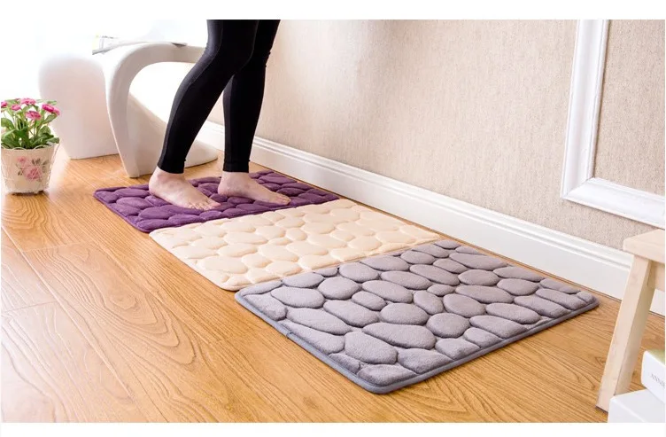 

2018 New Concise Flannel Kitchen room Bathroom Floor Mat Cobblestones Flower Embossed Anti Slip Rug Small Carpet GY20