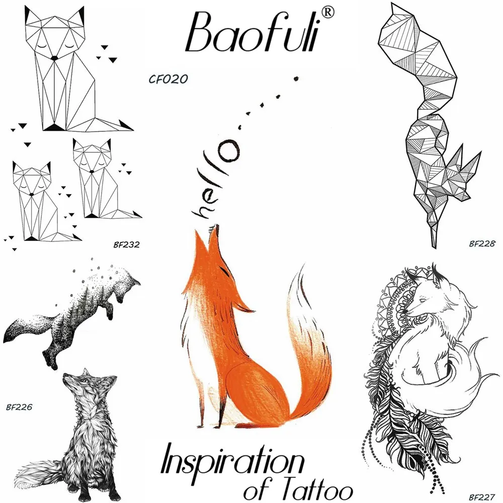 Baofuli Flash Fox Геометрическая временная татуировка Живопись Художественная