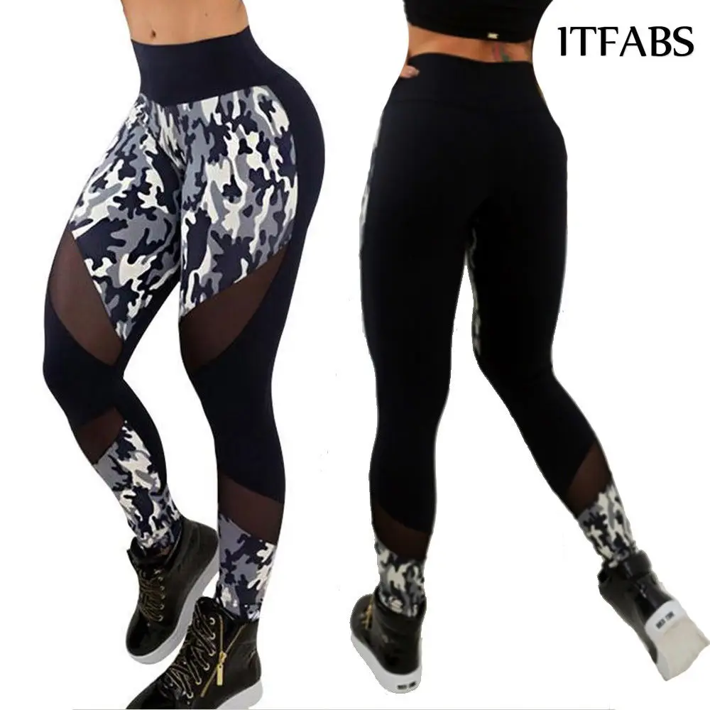 ITFABS Fashion Women Workout Fitness Leggings Pants Camouflage Mesh