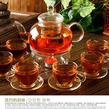 10 шт./компл. из термостойкого стекла чайник 1 шт. 600 мл чайник+ 1 шт. Теплее+ 4 шт. чашки+ 4 шт. блюдца JO 1051