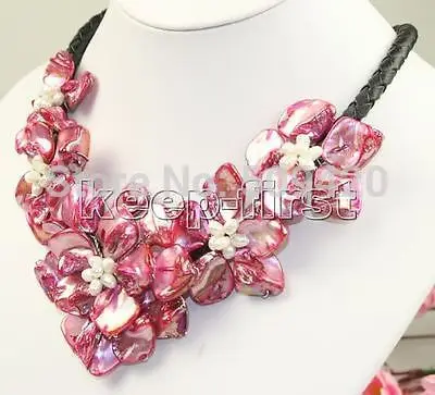 

Free Shipping >18inch handmade five flower shell pearl necklace red charming