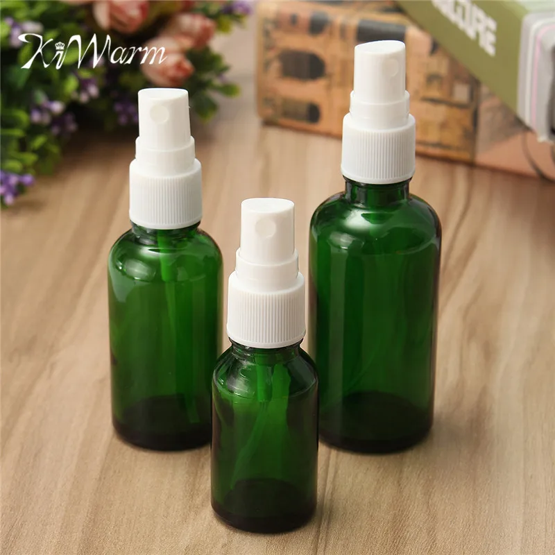 

KiWarm Mini 15/30/50ml Green Empty Glass Bottle With Fine Mist Spray For Perfume Essential Oil Container Travel Kit