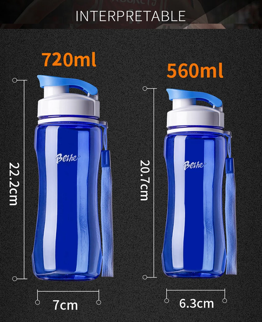 LIYIMENG 560ml 720ml Plastic Water Bottle Five Colors High Capacity Leak Proof Portable Outdoor Sports Gym Drinking Drinkware Bottles B14