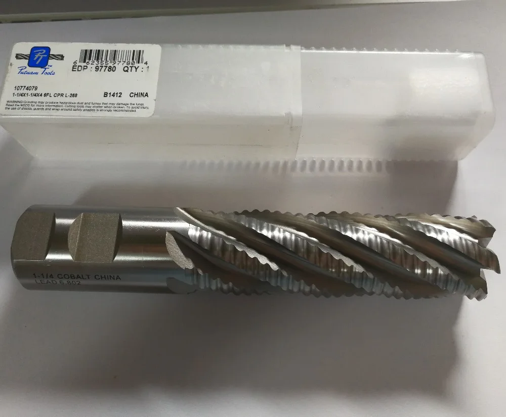 INCH SIZE HSS COBALT ROUGH SQUARE END MILLS,6 FLUTES,1 1/4"x1 1/4"x4