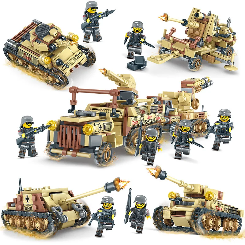 

4in1 LegoING Military Tank Building Blocks Compatible WW2 Army Soldier Figures Bricks Set Educational Boys Toys for Children