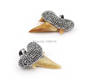 

Natural Shark Tooth Paved CZ Pendants Black Gun Plated, CZ Paved On The Top Approx 30*30*10mm