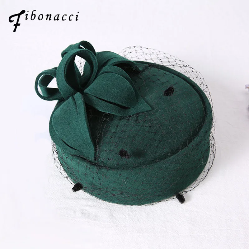 

Fibonacci 2017 New Wedding Fedora Hat Wool Felt Beret Performance Ceremonial Banquet Wedding Dress Headdress Cap