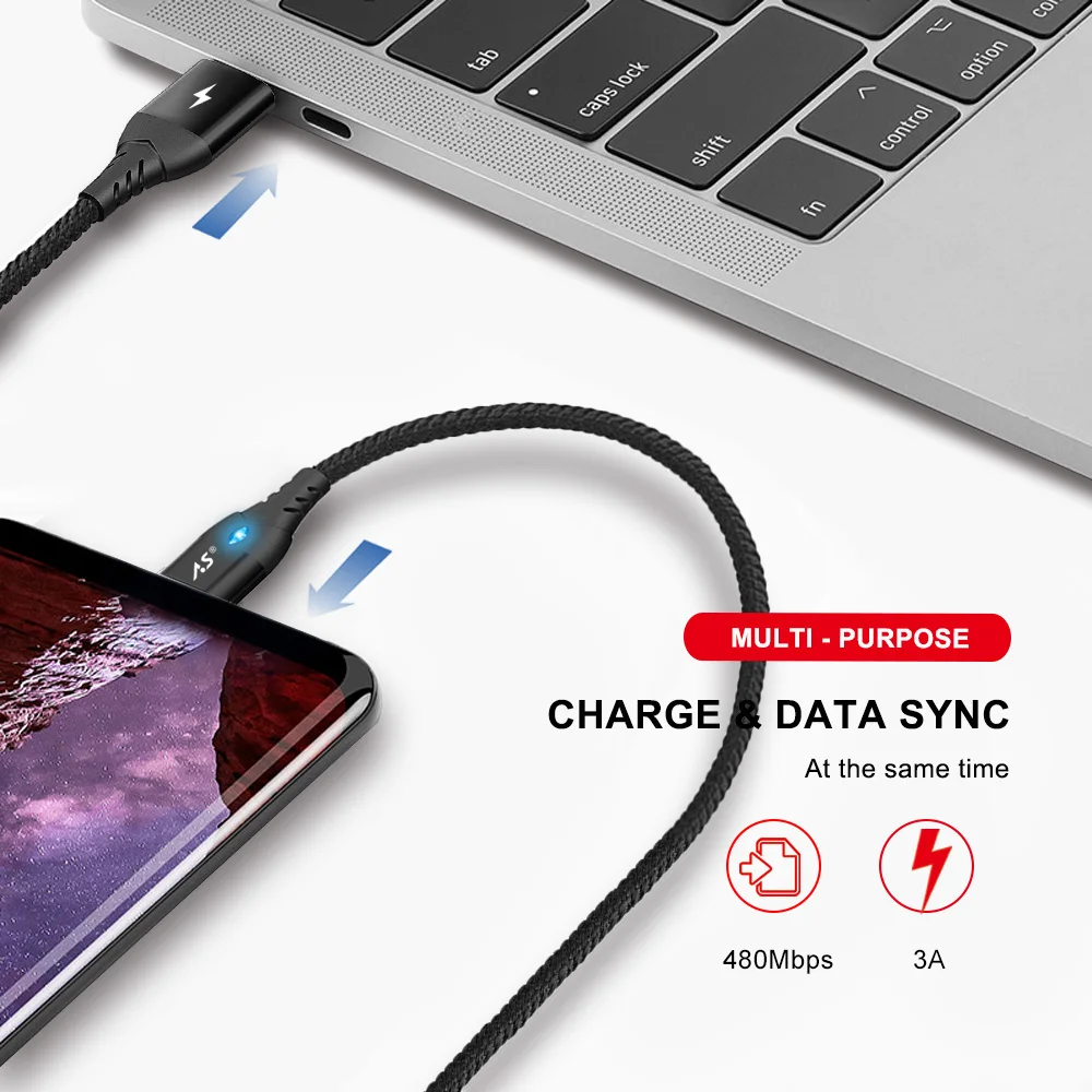 Магнитный кабель A.S usb type-C для samsung Galaxy S9 S8 Plus Note 8, кабель USB C для Nokia 8, 7 Plus, P10, быстрое зарядное устройство для телефона