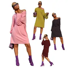 Настоящий, новой женской одежды, Европа и Америка моды пузырь рукав, с лямкой на одно плечо по диагонали свободные хип хоп платье