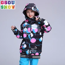 Gsou снег Зимний лыжный костюм для девочек Дети Водонепроницаемый теплые Сноубординг Лыжная куртка для сноубординга открытый Лыжный Спорт Одежда для снежной погоды, с защитой от ветра