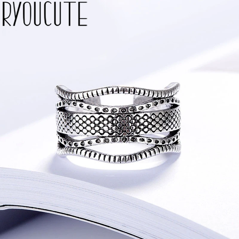 

Personality Bohemian New 925 Sterling Silver Big Rings for Women Gift Adjustable Size Antique Ring Wedding Jewelry Wholesale