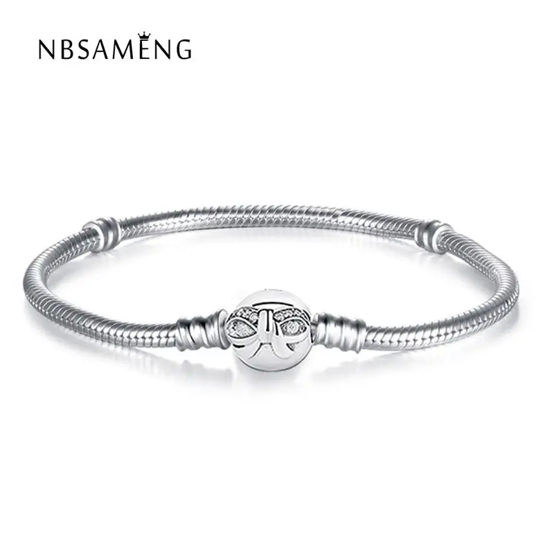 

2018 Authentic 100% 925 Sterling Silver Original Bowknot Moments Silver Snake Chain Bracelet Fit Pan Women Bangle DIY Jewelry