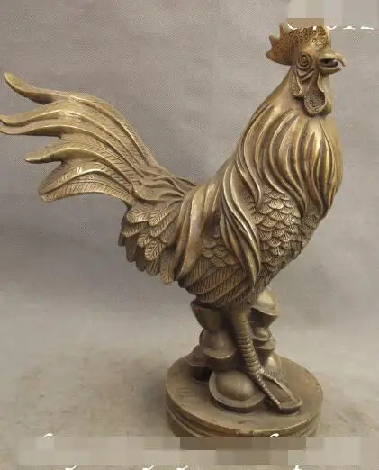 

S01137 14 Chinese FengShui Bronze Copper Zodiac Cock Rooster Ride Wealth YuanBao Statue B0403