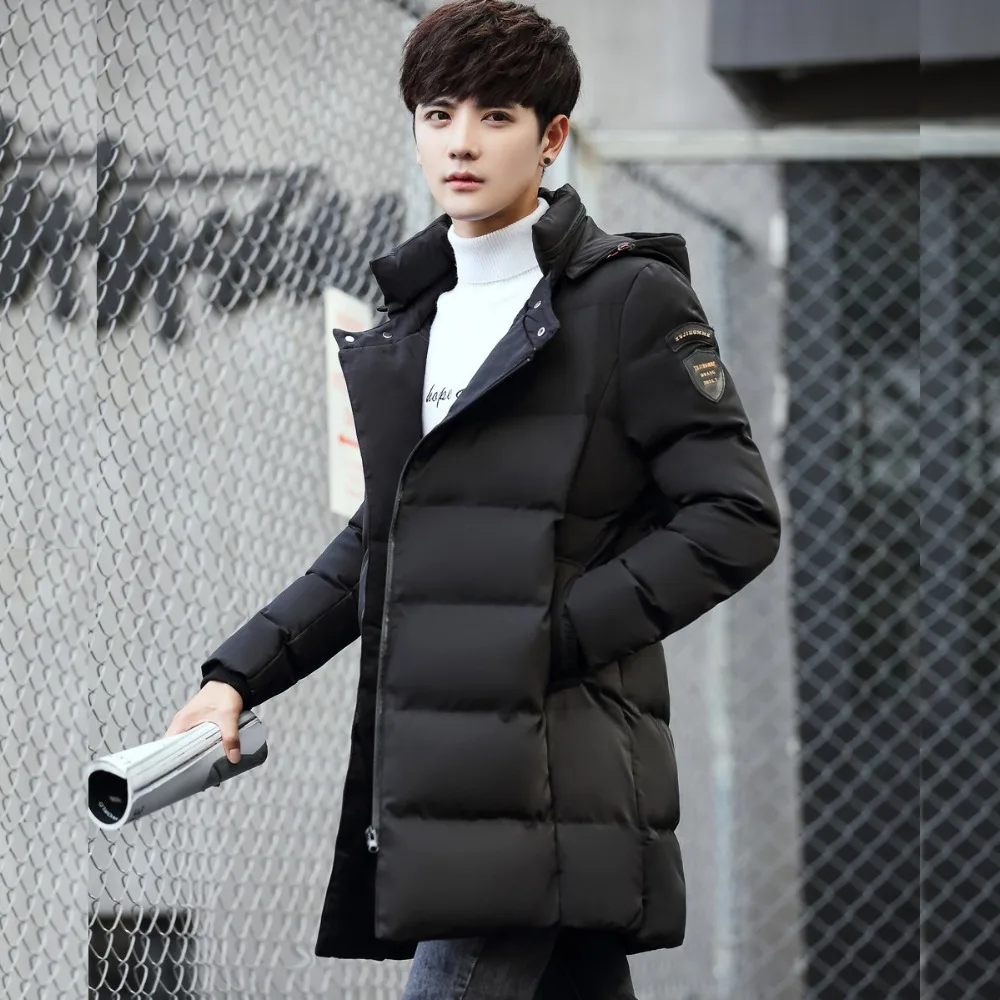 2017 thick men down parka long sleeve hooded slim feather cotton male